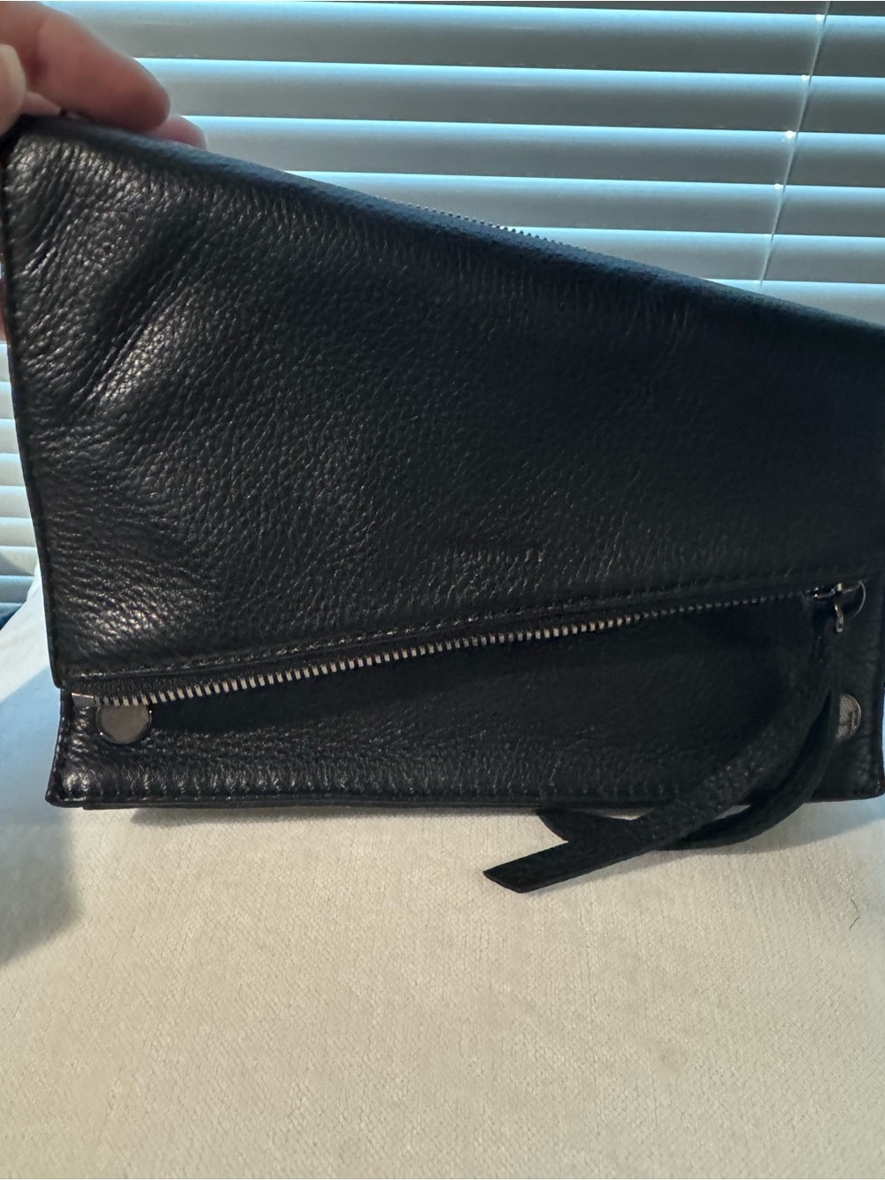 Hammitt Curtis Black Leather/Gunmetal Fold-Over Crossbody EUC!!!!!